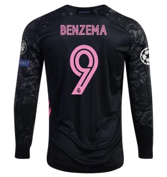 Real Madrid Long Sleeve Third Soccer Jersey Shirt KARIM BENZEMA #9 2020/21